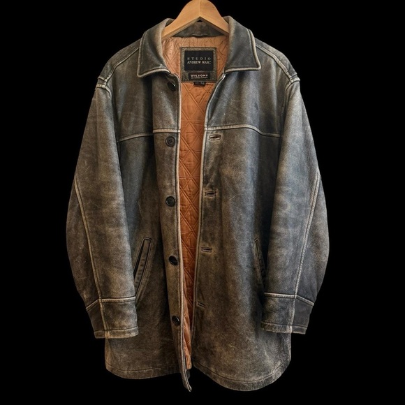 Andrew Marc Men's Distressed Gray Leather Jacket